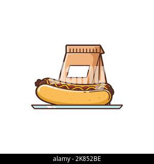 Illustration von Hot Dog Takeout, Hot Dog und Food Bag - Vektordesign - Food Logo - Food Illustration - Fast Food Illustration Stock Vektor