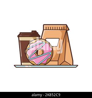 Abbildung von Donuts und Kaffee zum Mitnehmen - Vektor-Illustration Design - Food Logo - Food Illustration - Fast Food Illustration Stock Vektor