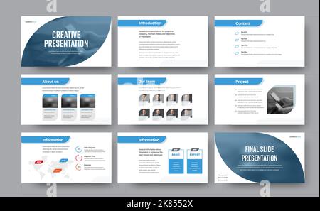 Präsentation von Vorlagen für Business, blaue Linien und Elemente für Fotos auf weißem Hintergrund. Infografik-Flyer, Corporate Identity Broschüre für ein Stock Vektor