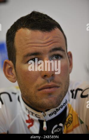 Mark Cavendish von HTC Highroad während einer Pressekonferenz Stockfoto