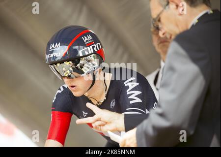 Frank Mathias Team IAM Cycling bei der ersten Etappe der Tour de France in Utrecht. Stockfoto