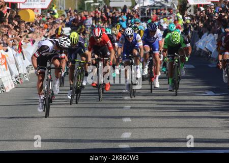 Michael Matthews sprintete auf der Eröffnungsphase zu seinem ersten Sieg im Team Sunweb Kit am Montag Stockfoto