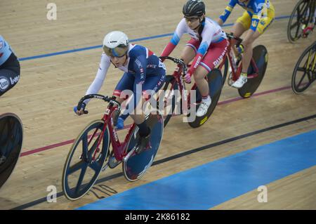 Elinor Barker aus Großbritannien im Damen-Punkterennen. Hong Kong Velodrome, 16. April 2017 (Foto von Casey B. Gibson) Stockfoto