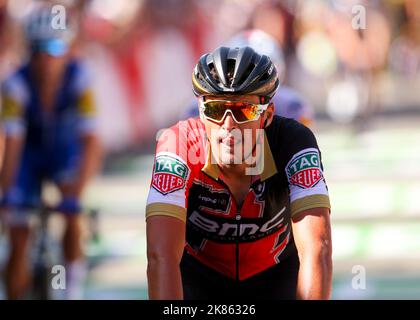 Der Belgier Greg Van Avermaet überquert die Grenze Stockfoto