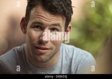 Das britische Mark Cavendish-Team Dimension Data bei einer Pressekonferenz anlässlich des Starts der Tour of Oman 2018, Hormuzgrandhotel, Maskat, Oman. Stockfoto