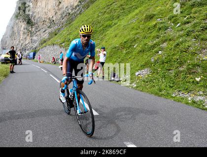 Alejandro Valverde (Team Movistar) in Aktion auf dem Col d'aubisque Stockfoto