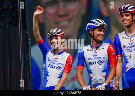 David GAUDU, Groupama - FDJ während der Teampräsentation vor der 21. Etappe der Tour De France, Lacapelle-Marival nach Rocamadour, am Samstag, 24.. Juli 2022 Credit: Pete Goding/Godingimages/PA Images Stockfoto