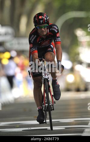 Caisse D'epargnes Luis-Leon Sanchez tritt während der Einzelzeitversuche in Annecy an. Stockfoto