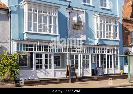 Außenansicht des preisgekrönten Regatta Restaurants, Aldeburgh, Suffolk. VEREINIGTES KÖNIGREICH Stockfoto