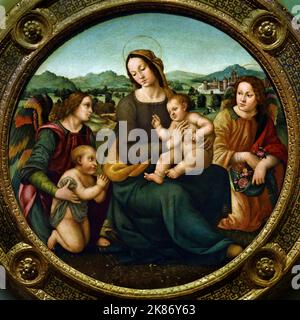 Madonna mit Kind, mit dem, jungen Johannes, und Engel, Lorenzo di Credi, 1500- 1520, Florenz, Italien, Italienisch Stockfoto