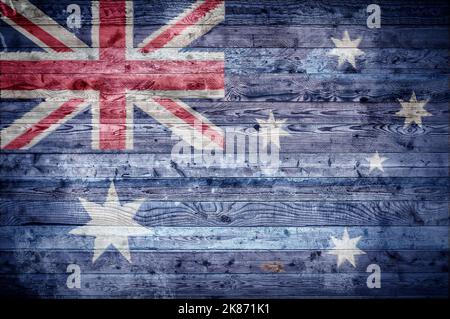 Ein bandtypischen Hintergrundbild der Flagge Australiens auf Holzbrettern einer Wand oder Boden gemalt. Stockfoto