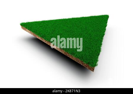 Dreieck Form Boden Land Geologie Querschnitt mit grünem Gras, Erde Schlamm abgeschnitten isoliert 3D Illustration Stockfoto