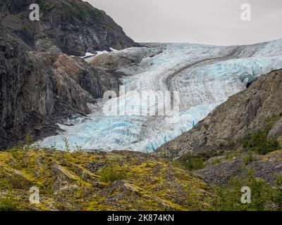 Ein Blick auf den Exit Glacier, der vom Harding Ice Field, Kenai Fjords National Park, Alaska, USA, Nordamerika, kommt Stockfoto