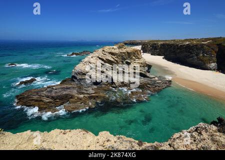 Sandstrand von Samouqueira, Vicentina Küste, Porto Covo, Sines, Alentejo, Portugal, Europa Stockfoto