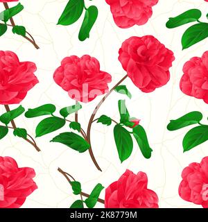 Nahtlose Textur Blumen Camellia Japonica Stamm mit Knospen Risse in der Porzellan vintage Vektor Illustration Stock Vektor