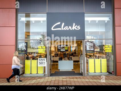 Clarks Store Front im Rushden Lakes Retail Park Stockfoto