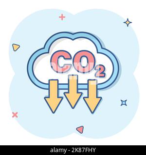 CO2-Ikone im Comic-Stil. Emission Cartoon Vektor Illustration auf weißem isolierten Hintergrund. Geschäftskonzept zur Reduzierung von Spritzern. Stock Vektor