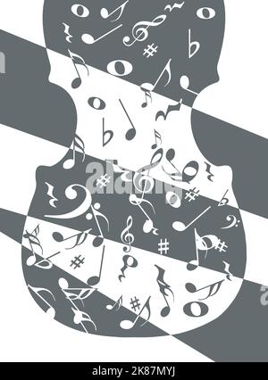 Ein grafischer Hintergrund für Geigenmusik ist in einer 3-d-Illustration zu sehen, die auf dem Hintergrund isoliert ist. Stockfoto