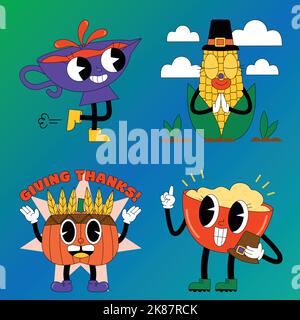 Säure Thanksgiving Aufkleber Set Vektor Design Illustration Stock Vektor