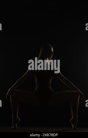 Femle Ballerina Silhouette macht im Studio eine sehr symmetrische Pose Stockfoto