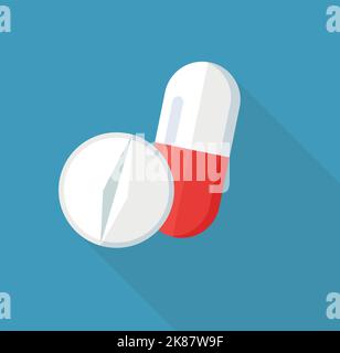 Set von Vektor-Pillen und Kapseln isometrischen Symbol. Schmerzmittel, Antibiotika, Vitamine und Aspirin. Medizinische Pillen Symbol. vektor-Illustration in flachem Stil Stock Vektor