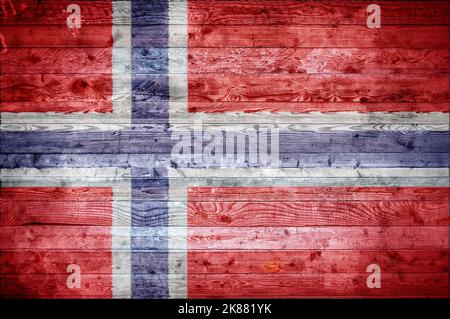 Ein bandtypischen Hintergrundbild der Flagge Norwegens auf Holzbrettern einer Wand oder Boden. Stockfoto