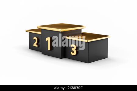 Gold und Schwarz Siegerpodium auf weißem isoliertem Hintergrund 3D Abbildung Stockfoto