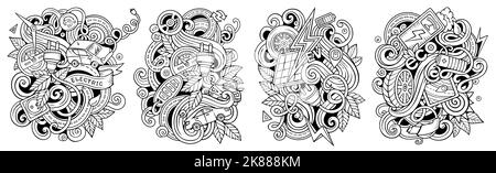 Electric Cars Cartoon Vektor Doodle Designs Set. Stock Vektor