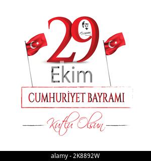 Türkisches Nationalfestival. 29 Ekim Cumhuriyet Bayrami. Übersetzung: Happy October 29. Republic Day. Nationalfeiertag in der Türkei. Stock Vektor
