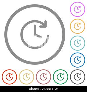 Kreisförmige Pfeil- und Uhr-flache Farbsymbole in runden Umrissen auf weißem Hintergrund Stock Vektor