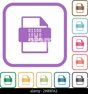 Binärer Dateityp Einfache Symbole in farbigen abgerundeten quadratischen Rahmen auf weißem Hintergrund Stock Vektor