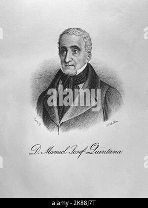 RETRATO DE MANUEL JOSEF QUINTANA - GRABADO SIGLO XIX. AUTOR: PEREZ E. MANUEL JOSE QUINTANA (1772/1857). Stockfoto