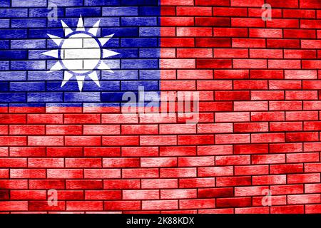 Taiwan-Flagge oder Taiwan-Banner auf Backsteinwand-Struktur. Stockfoto
