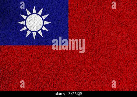 Taiwan-Flagge oder Taiwan-Banner auf Zementwandstruktur. Stockfoto