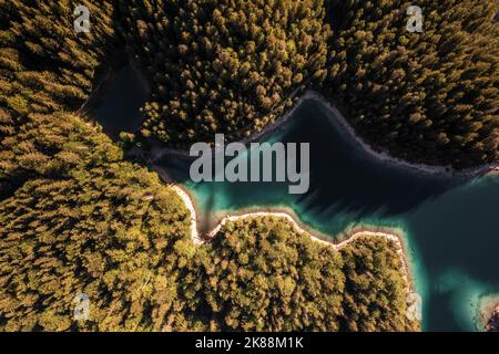 Luftdrohnenbild von Eibsee in Deutschland Stockfoto