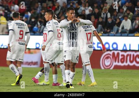 Pachuca, Mexiko. 21. Oktober 2022. 20. Oktober 2022, Pachuca, Mexiko: Luis Romo vom FC Monterrey feiert sein Tor während des Halbfinalspiels zwischen Tuzos und Monterrey beim Eröffnungsturnier 2022 der MX League im Hidalgo Stadium. Am 20. Oktober 2022 in Pachuca, Mexiko. (Foto von Ismael Rosas/ Eyepix Group/Sipa USA) Quelle: SIPA USA/Alamy Live News Stockfoto