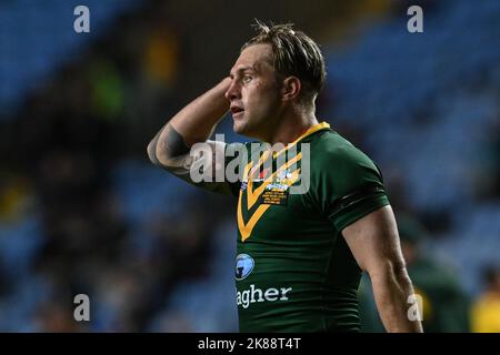 Coventry, Großbritannien. 21. Oktober 2022. Cameron Munster of Australia during the Rugby League World Cup 2021 match Australia vs Scotland at Coventry Building Society Arena, Coventry, Vereinigtes Königreich, 21.. Oktober 2022 (Foto von Craig Thomas/News Images) Credit: News Images LTD/Alamy Live News Stockfoto