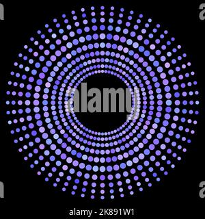 Blau gepunkteter Kreis isoliert auf schwarzem Hintergrund. Rastersymbol Stock Vektor