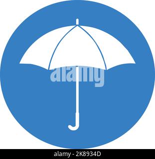 Isoliertes weißes Regenschirmsymbol auf blauem Hintergrund. Stock Vektor