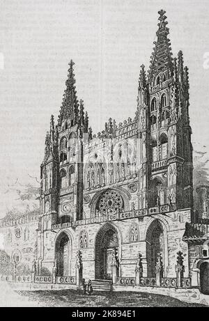 Gesamtansicht der Hauptfassade der Kathedrale. Stockfoto