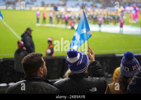 Coventry, Großbritannien. 21. Okt 2022. Schottische Rugby-League-Fans vor Australiens 84-Nil-Sieg über Soctland, 21. Oktober 2022, Covenrtry, Credit Alamy Live/Penallta Photographics Credit: Penallta Photographics/Alamy Live News Stockfoto