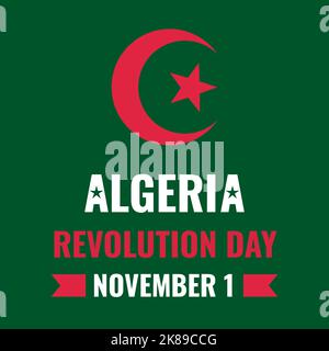 Typografie-Poster zum Tag der algerischen Revolution. Nationalfeiertag am 1. November. Vektor-Vorlage für Banner, Flyer, Aufkleber, Grußkarte, Postauto Stock Vektor
