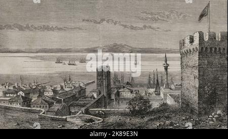 Festung und Hafen an der Straße von Dardanelles. Stockfoto