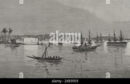 San Pablo de Loanda. Panorama des Hafens. Stockfoto