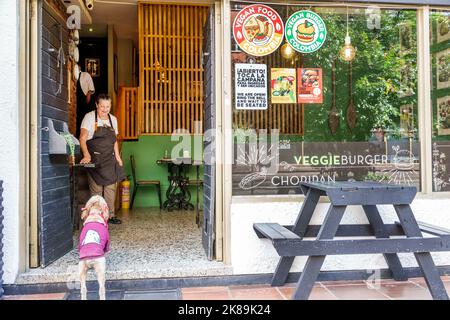 Bogota Kolumbien, Chapinero Norte Calle 64, veganes Burger-Restaurant Restaurants Speisen Speisen Essen gehen zwangloses Café Cafés Bistro Bistros Essen, außerhalb Stockfoto