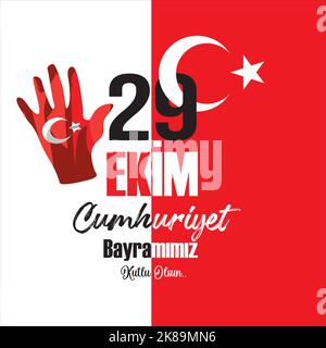 29 Ekim Cumhuriyet Bayrami kutlu olsun, Tag der Republik Türkei. Übersetzung: 29. Oktober Tag der Türkei, fröhlicher Feiertag. Vektorgrafik. Stock Vektor