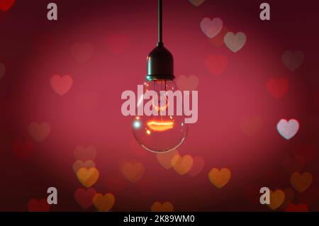 3D Illustration , 3D Rendering Glühbirne auf rosa Bokeh valentine Hintergrund Stockfoto