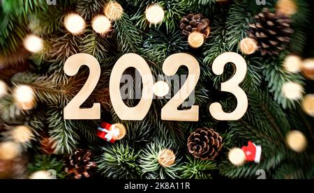 Frohe Weihnachten und ein glückliches neues Jahr Konzept . Frohe Weihnachten und ein glückliches neues Jahr 2023 Stockfoto