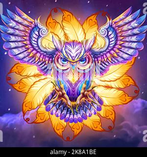 Porträtdarstellung einer Eule im Flug Stockfoto