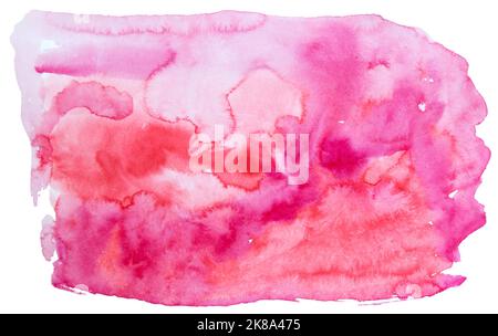 Farbstain für Aquarellfarben in Pink und Rot auf weißem Hintergrund isoliert. Stockfoto